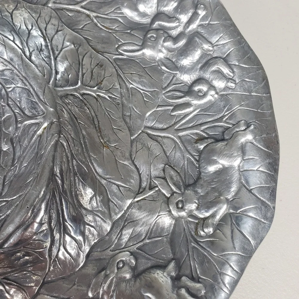 Arthur Court 1990 Vintage Aluminum Cabbage Rabbit Serving Platter 15 Inch Oval